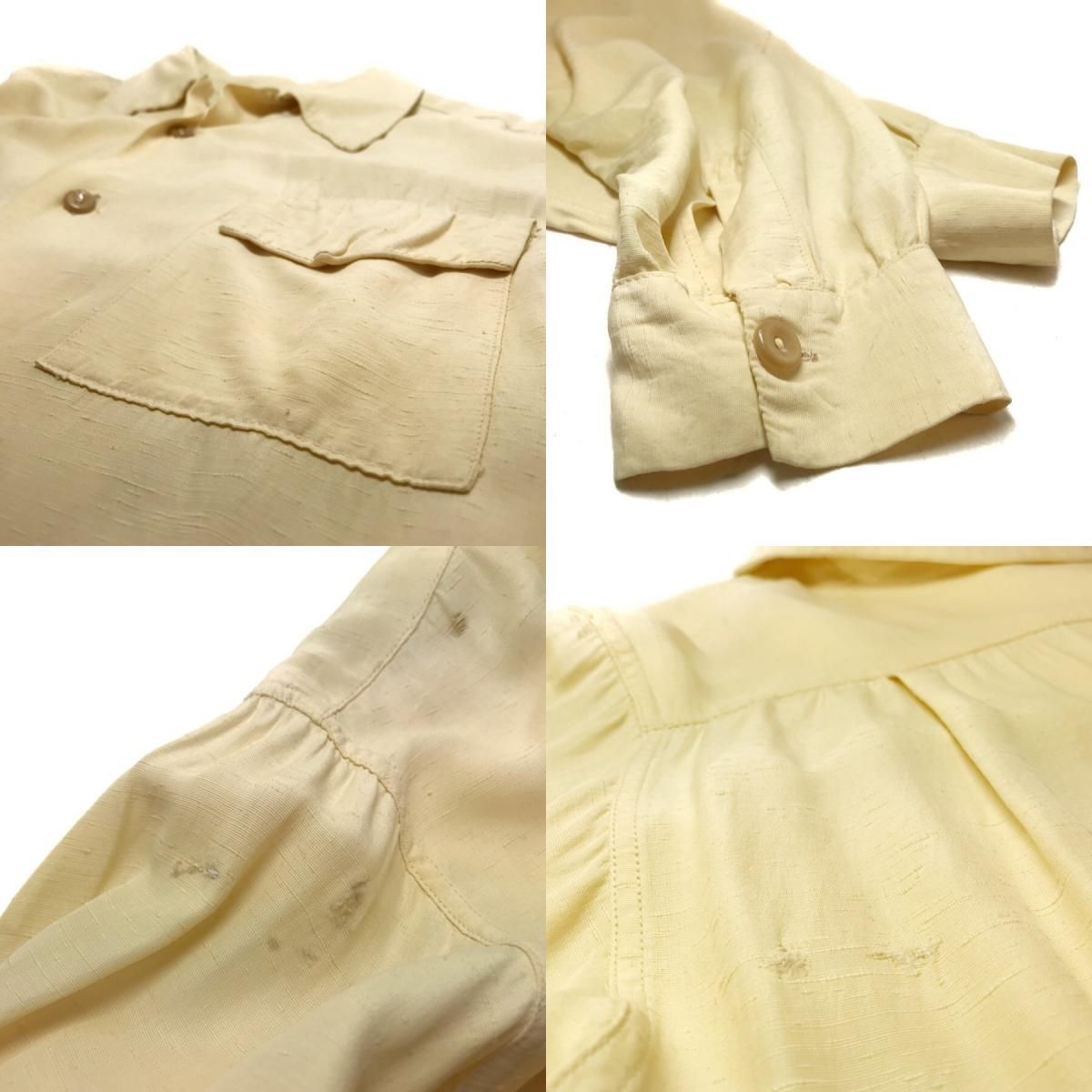 USA製 50s Del Mar Rayon Open Collar L/S Shirt 薄黄 L 長袖 USA製 50s Del Mar Rayon Open Collar L/S Shirt 薄黄 L 長袖