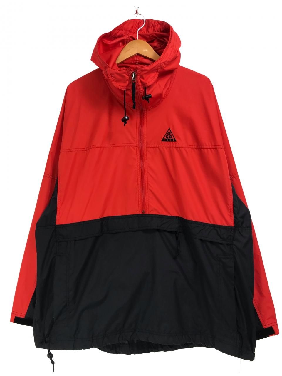 90s NIKE ACG Logo Nylon Anorak Parka 赤黒 XL ナイキ エーシージー