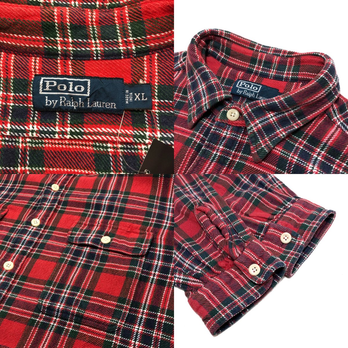 Polo Ralph Lauren Cotton Check L/S Shirt 赤 XL ポロラルフローレン 