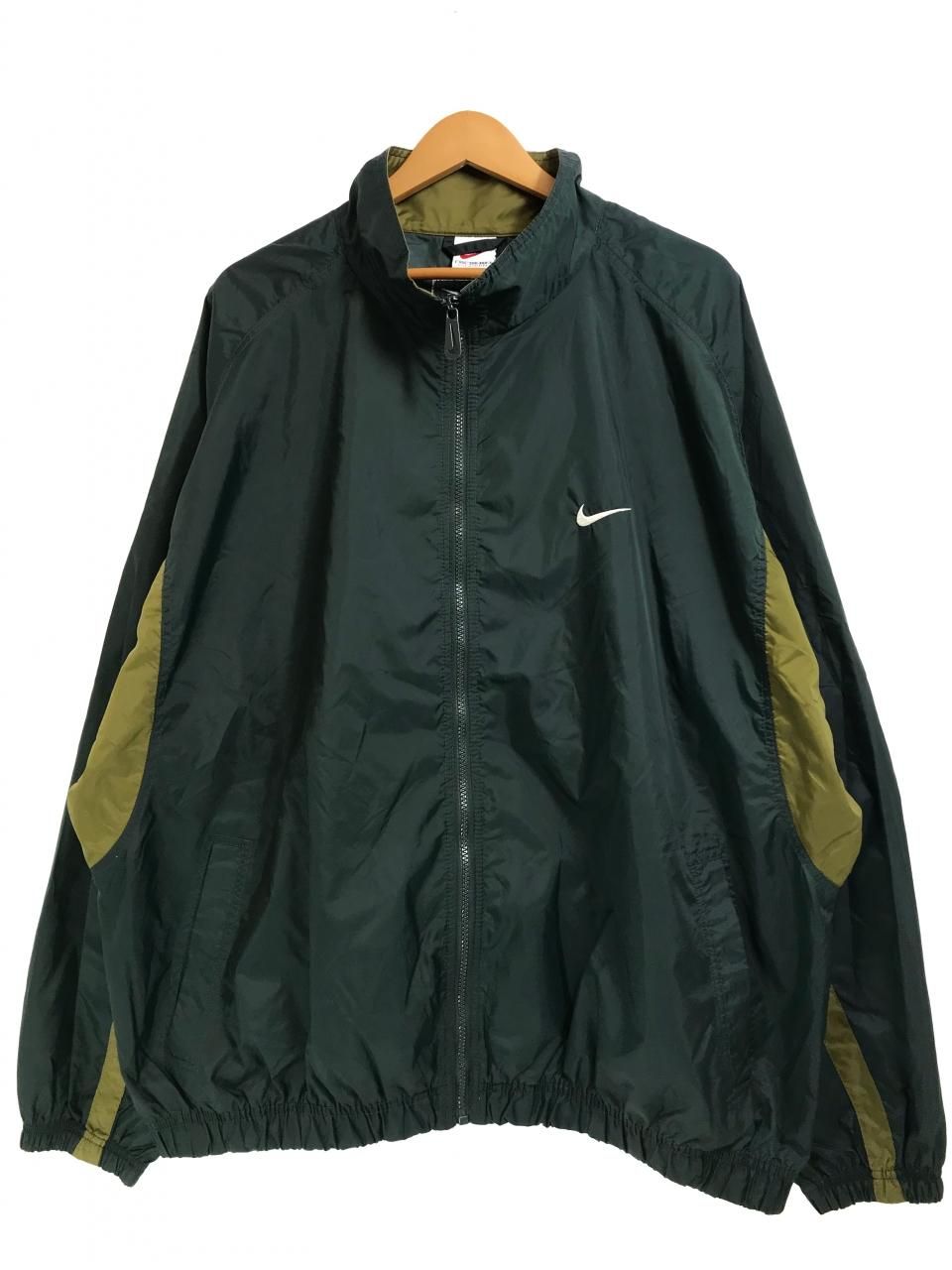 90s NIKE Logo Nylon Jacket 深緑 XXL 銀タグ ナイキ ナイロン 