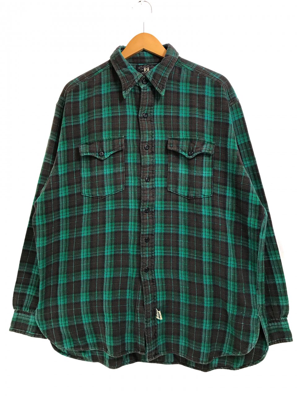 90s RRL Check Flannel L/S Shirt 緑茶 L 初期 三つ星 ダブルアール