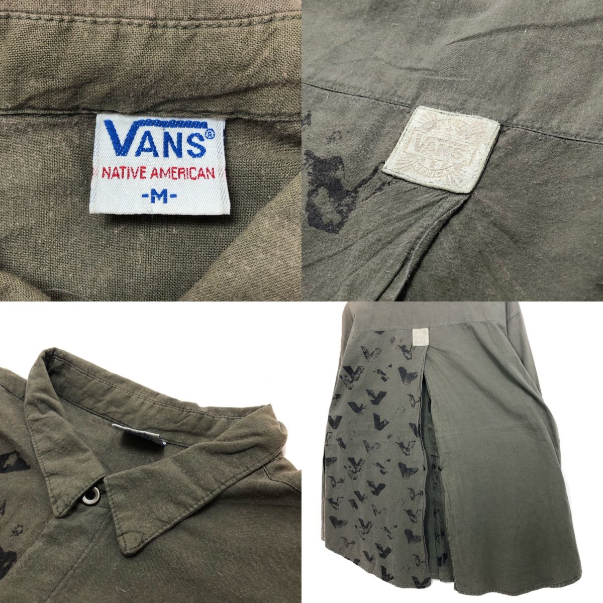 USA製 80s~90s VANS Cotton L/S Shirt オリーブ M バンズ 長袖 シャツ