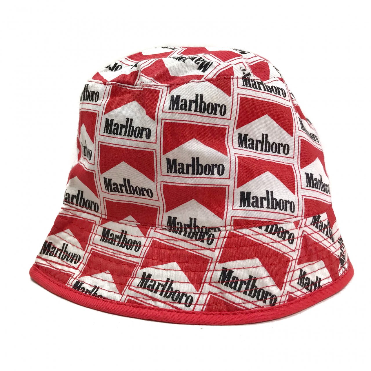 Marlboro Cotton Bucket Hat 赤白 マルボロ マールボロ ロゴ 総柄 コットン バケットハット 帽子 タバコ 企業物