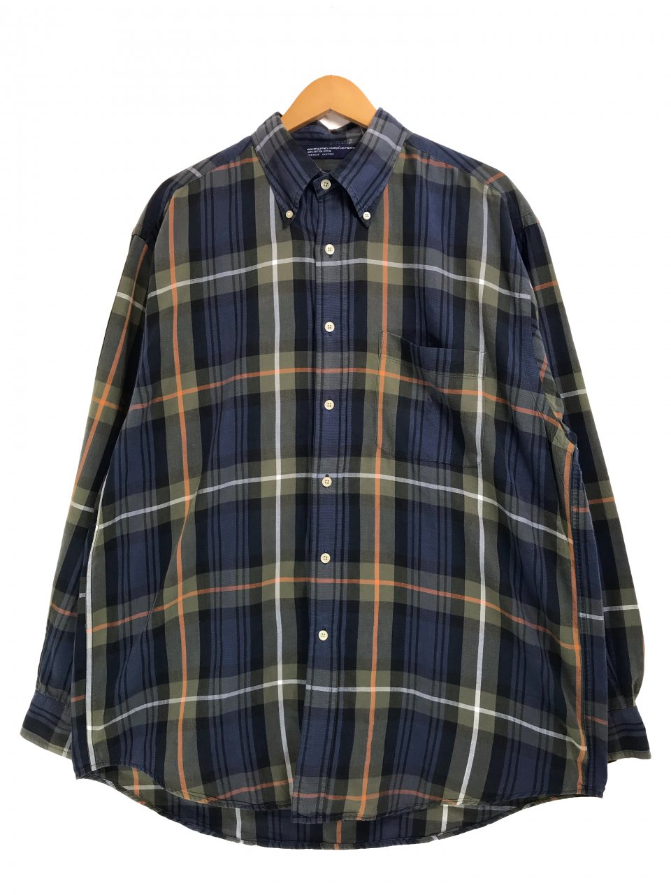 90s NAUTICA Check Cotton BD L/S Shirt 紺オリーブ L ノーティカ 長袖