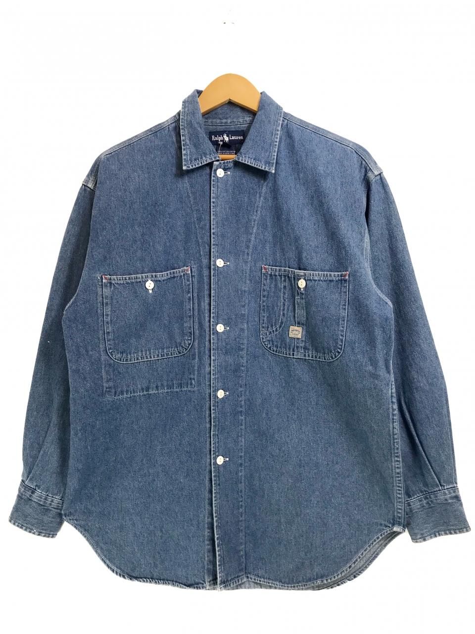 90s Polo Ralph Lauren Coverall Type Denim L/S Shirt 青 S ポロ 