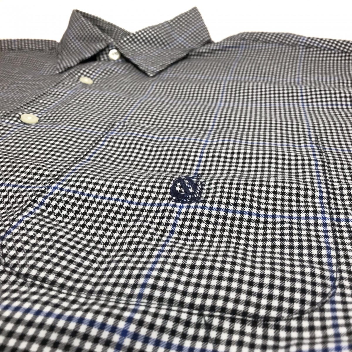 90s NAUTICA Gingham Check Cotton L/S Shirt 黒白青 L ノーティカ 長袖 シャツ ギンガムチェック  チェック柄 ロゴ ワンポイント 刺繍 - NEWJOKE ONLINE STORE