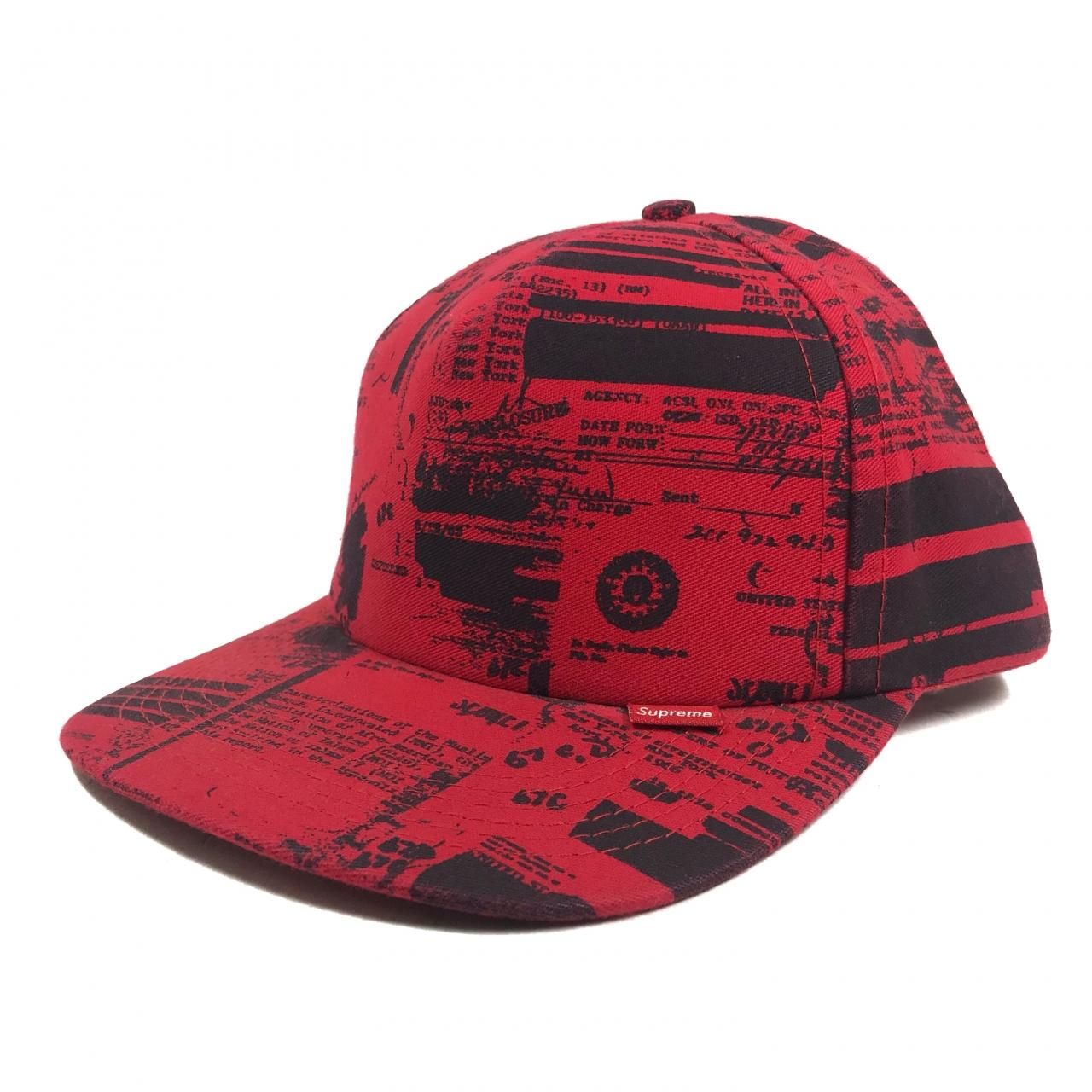 USA製 90s SUPREME 5 Panel Cap 赤黒 初期 シュプリーム 総柄 プリント 