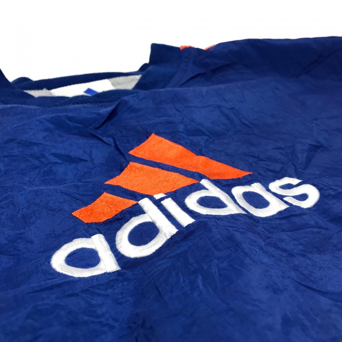 90s adidas Logo Nylon Pullover Jacket 青オレンジ M アディダス