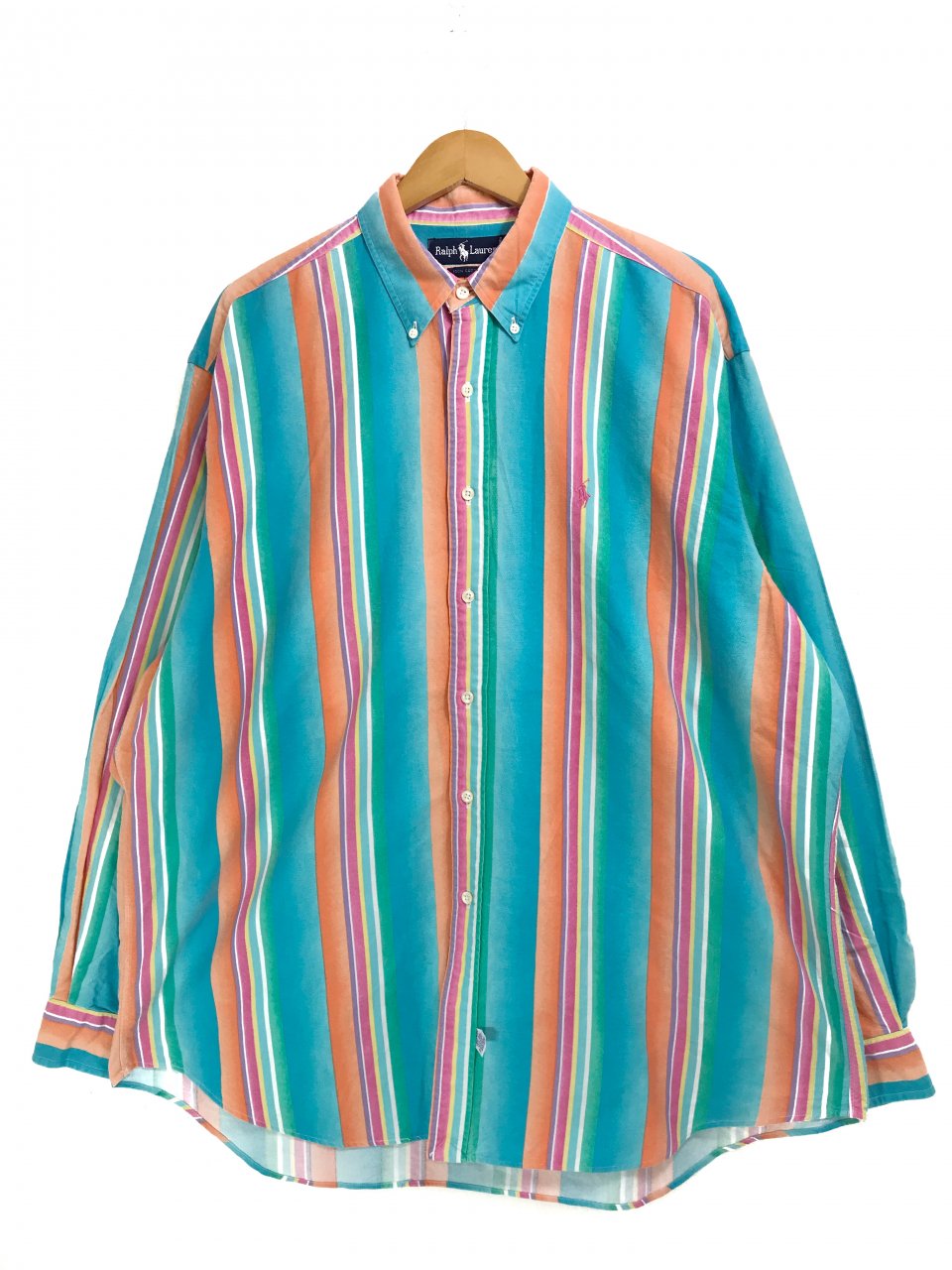 90s Polo Ralph Lauren Multi Stripe Cotton BD L/S Shirt マルチ 