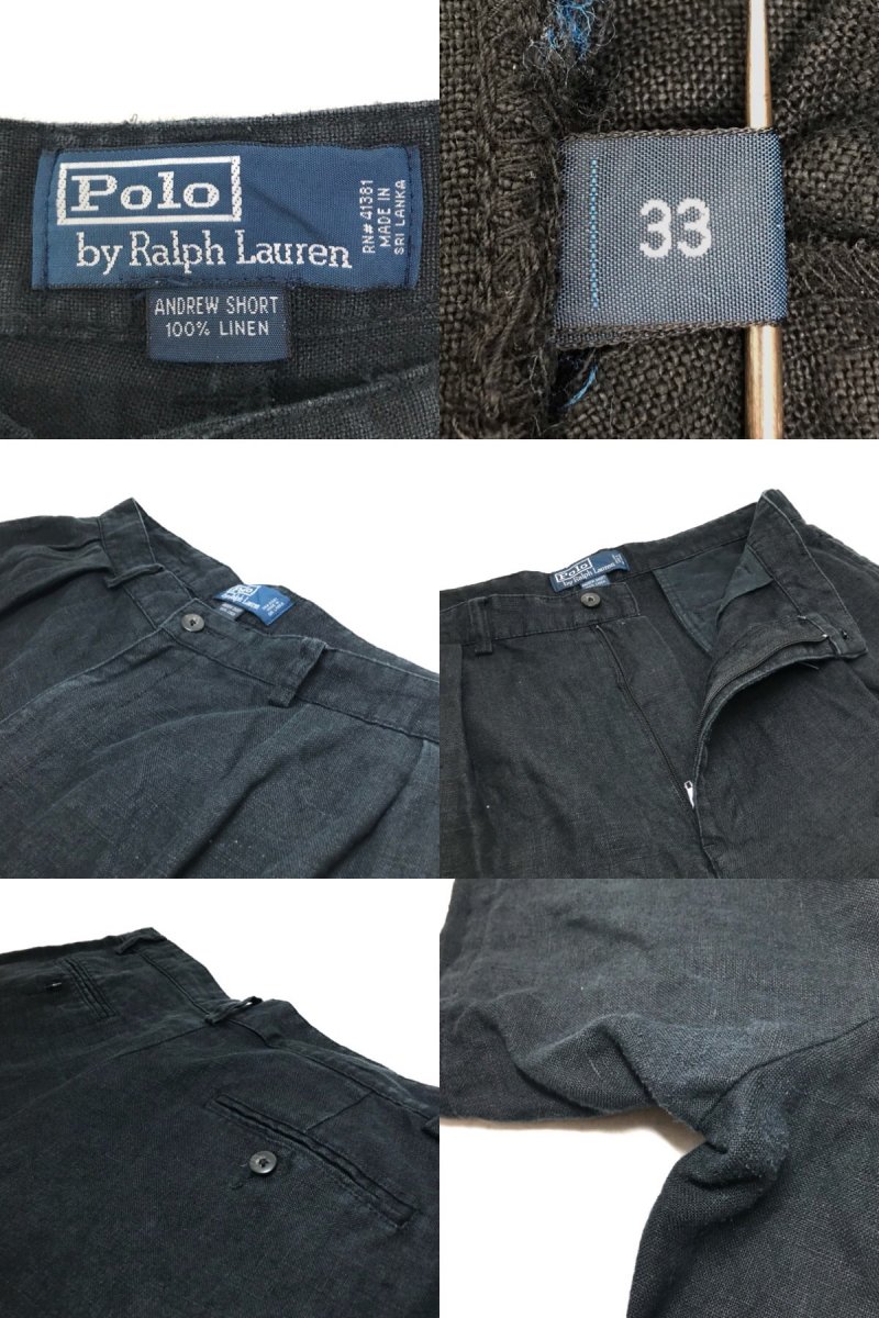 Polo Ralph Lauren "ANDREW SHORT" 2 Tuck Linen Shorts 黒 33 ポロラルフローレン リネン  ショーツ 2タック ブラック ヘンプ - NEWJOKE ONLINE STORE