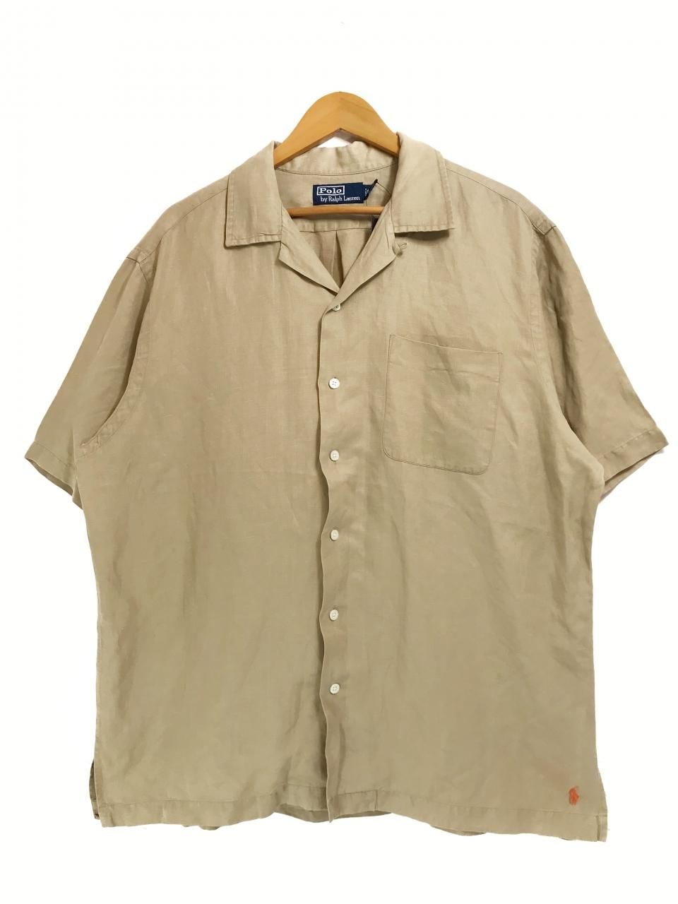 Polo Ralph Lauren Linen-Silk Open Collar S/S Shirt カーキ L ポロ