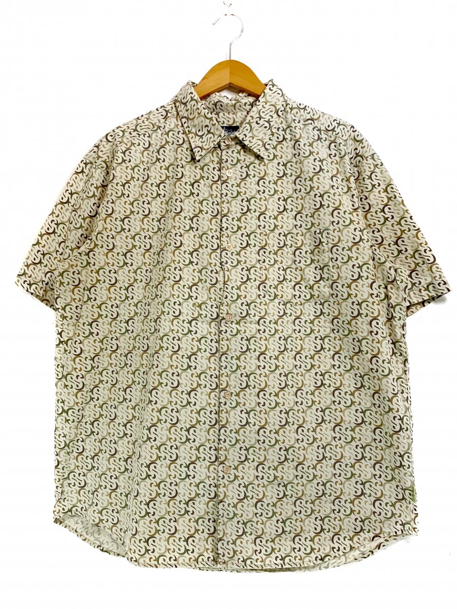 USA製 90s OLD STUSSY Logo Cotton S/S Shirt カーキ XL 紺タグ ...