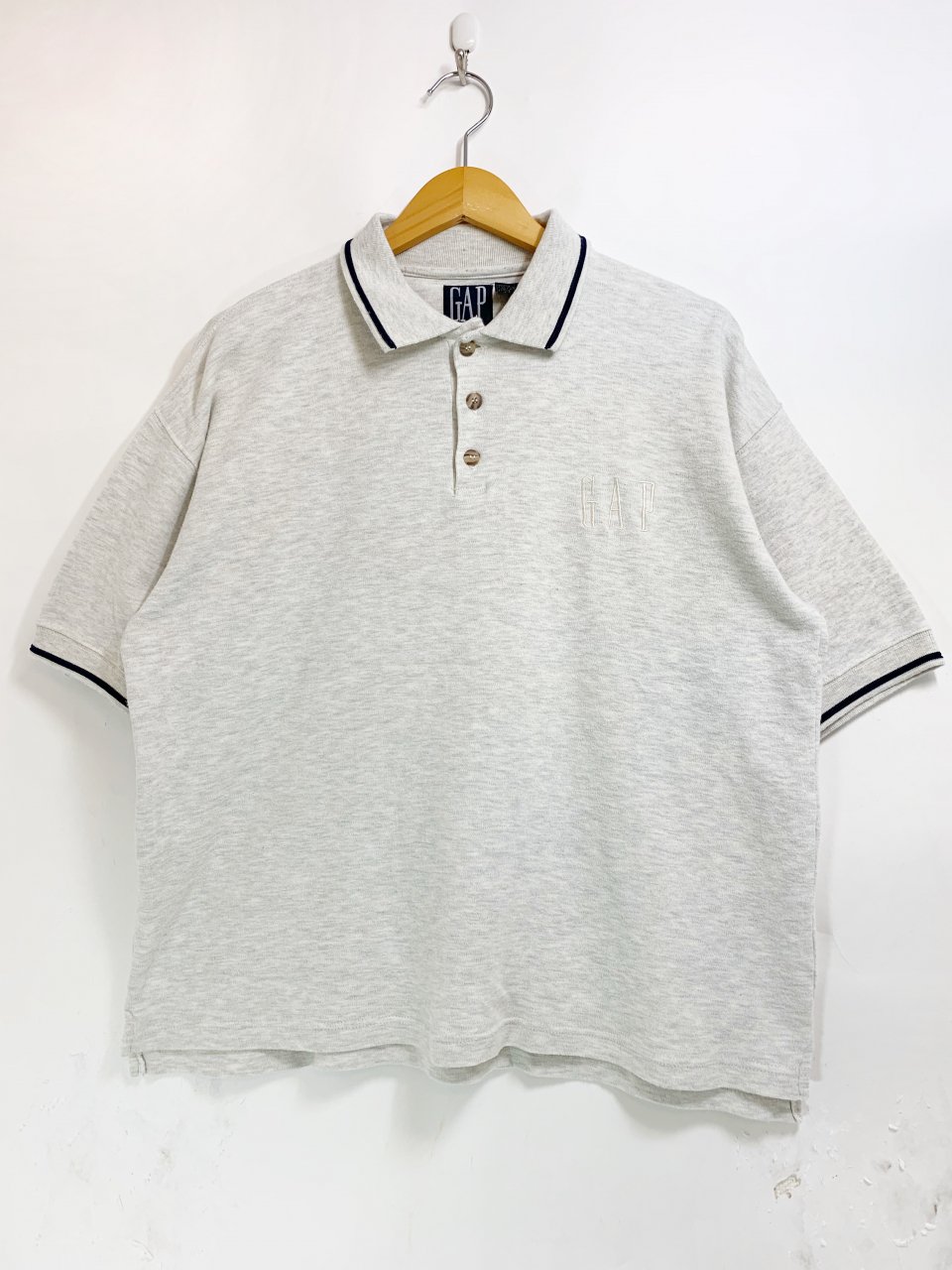 90s OLD GAP Cotton Logo S/S Polo Shirt 灰 L オールドギャップ 半袖 