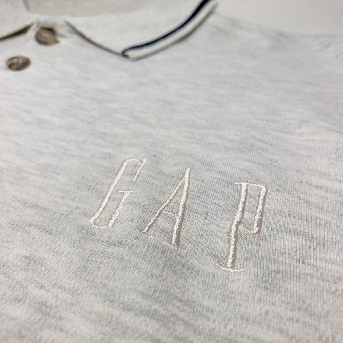 90s OLD GAP Cotton Logo S/S Polo Shirt 灰 L オールドギャップ