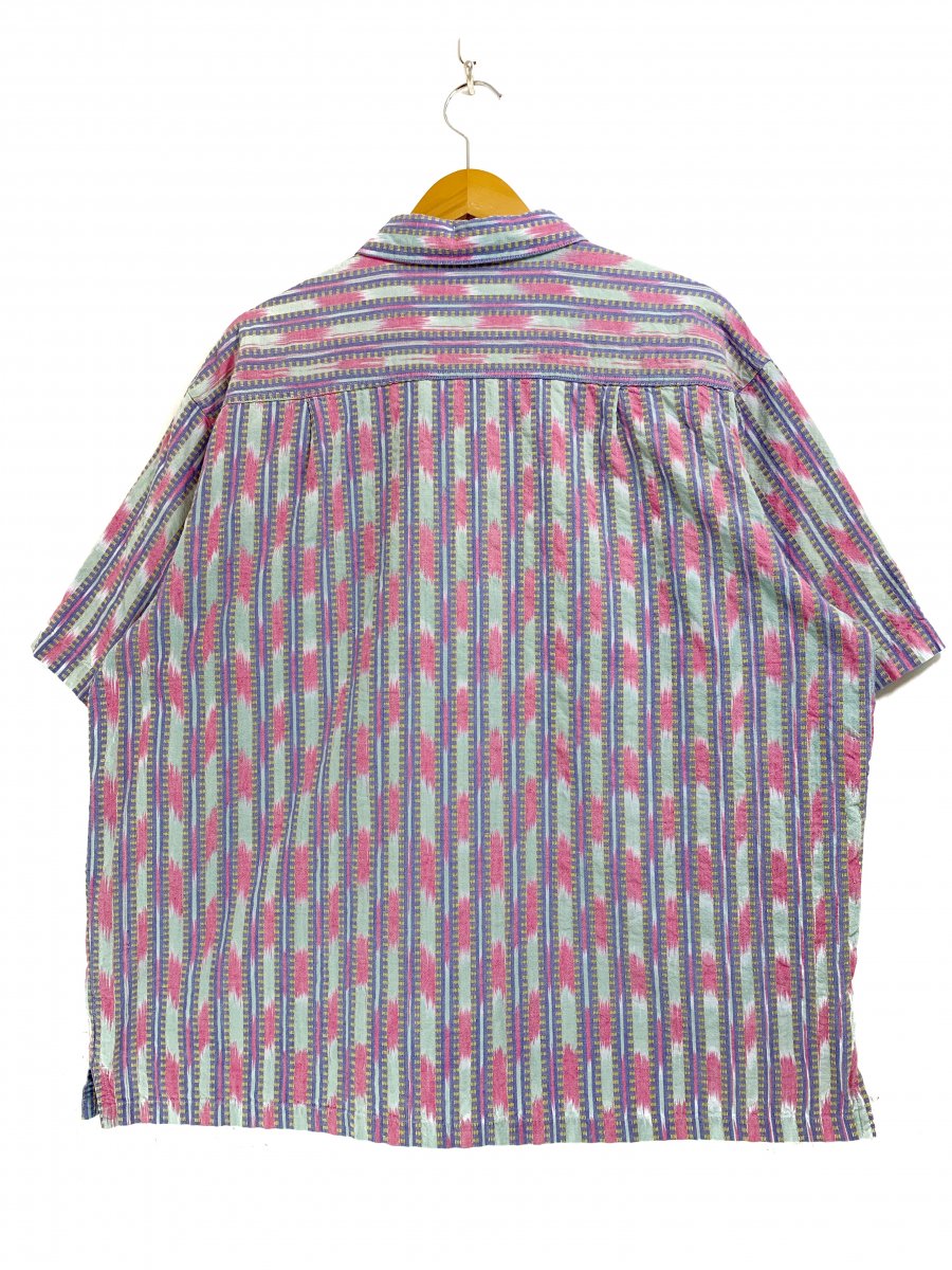 90s patagonia Native Pattern Cotton S/S Shirt ピンク紫水色 L 白タグ 