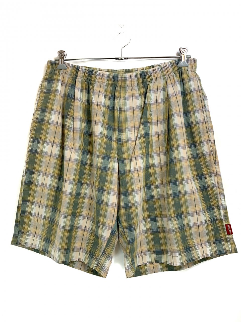 USA製 90s OLD STUSSY Check Cotton Easy Shorts 茶緑 L オールド