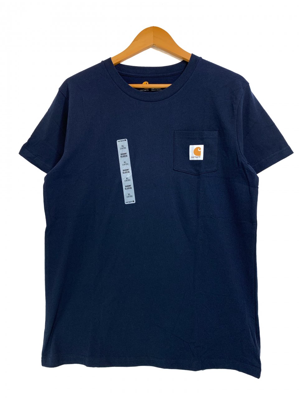 Tシャツ ポケット カーハート ロゴ ネイビー USA 半袖 メンズ 紺