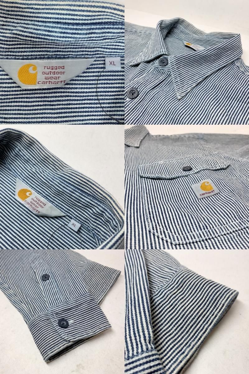 00s Carhartt L/S Harbor Shirt 紺白 XL カーハート ハーバー