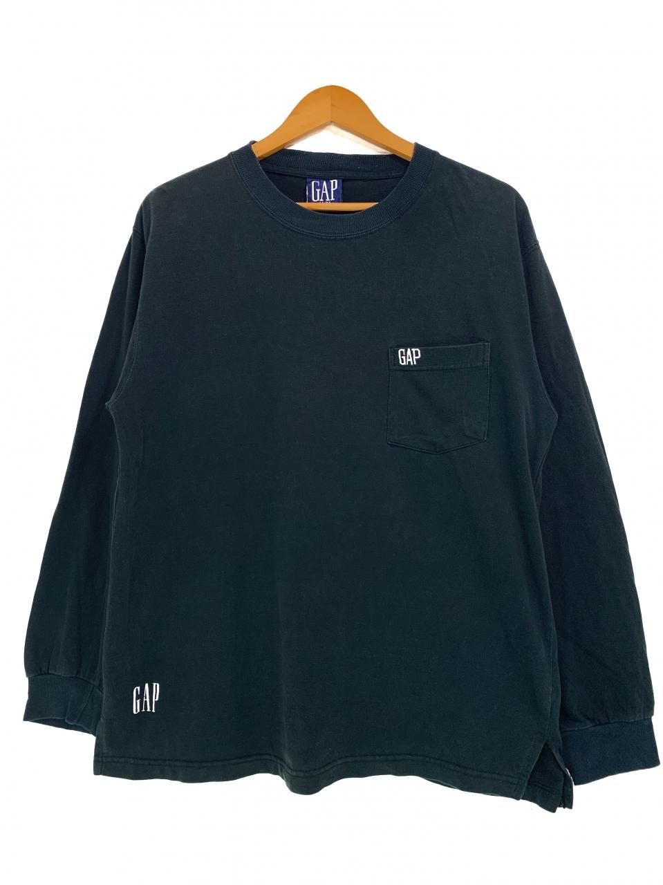 90s OLD GAP Logo Pocket L/S Tee 黒 M オールドギャップ ポケット付き ...