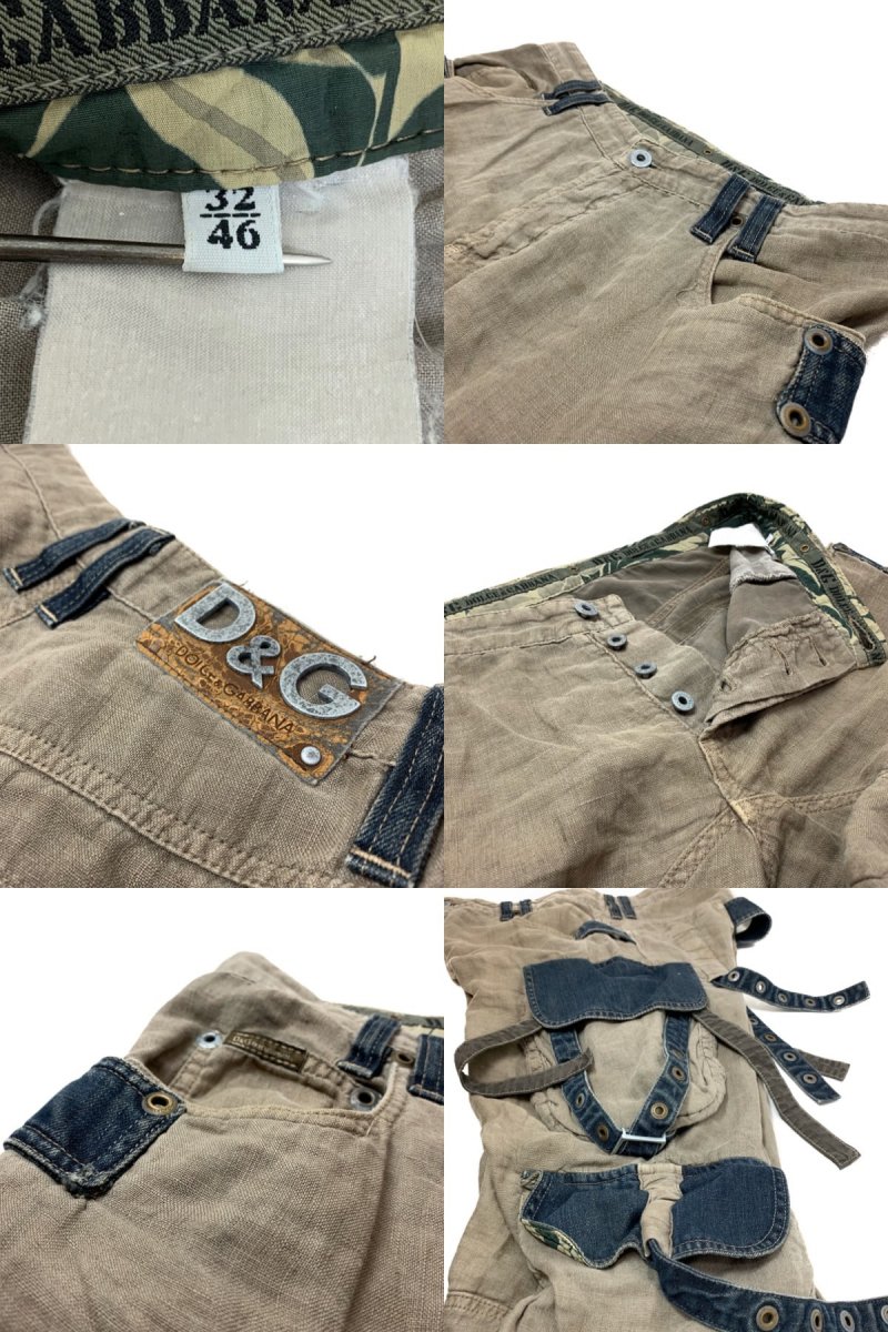 00s D&G Linen Cargo Pants カーキ 32/46 ドルチェ&ガッバーナ カーゴ ...