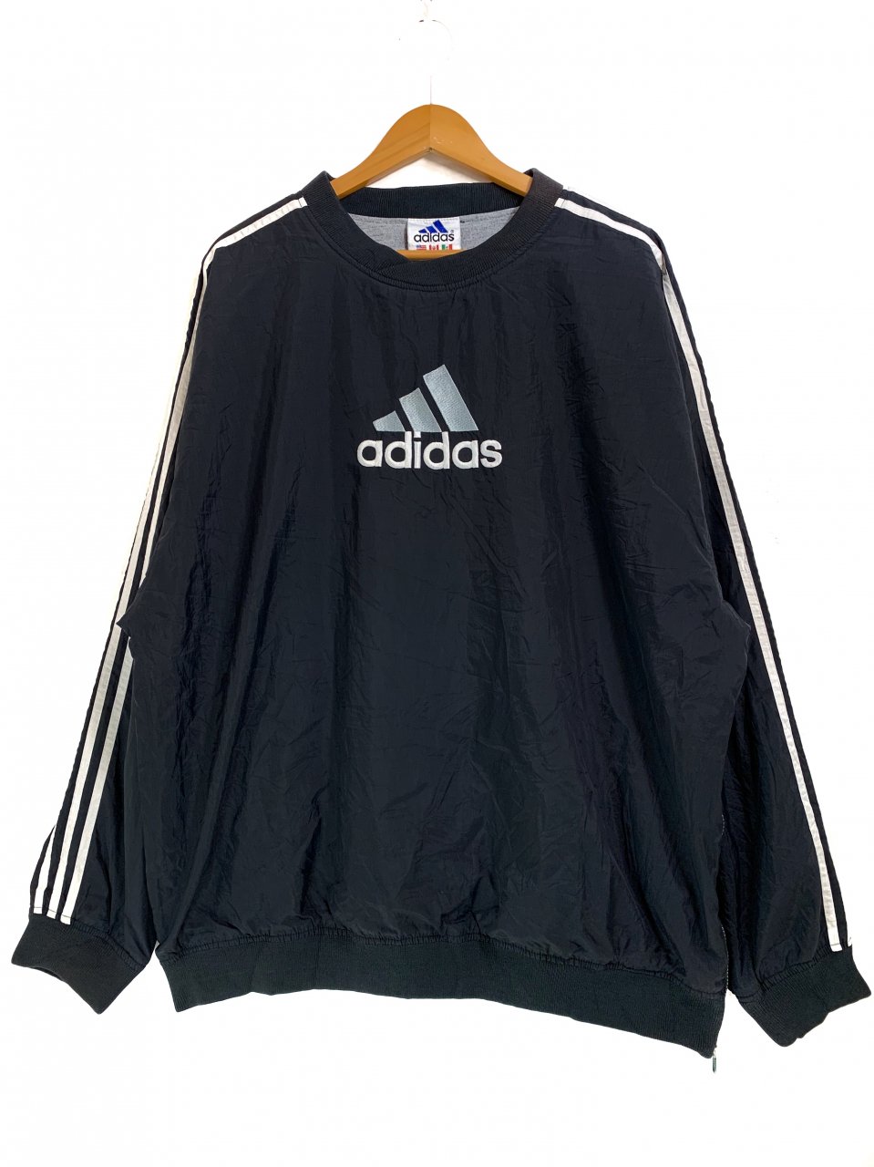 90s adidas Logo Nylon Pullover Jacket 黒 XL アディダス ナイロンジャケット プルオーバー パフォーマンスロゴ  刺繍 ブラック - NEWJOKE ONLINE STORE