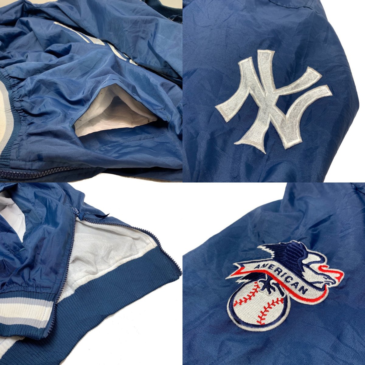 90s STARTER "NY YANKEES" Nylon Pullover Jacket 紺 XL 97年 スターター MLB