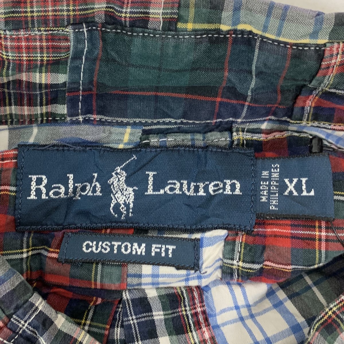90s Polo Ralph Lauren Check Patchwork BD L/S Shirt 赤緑 XL ポロ