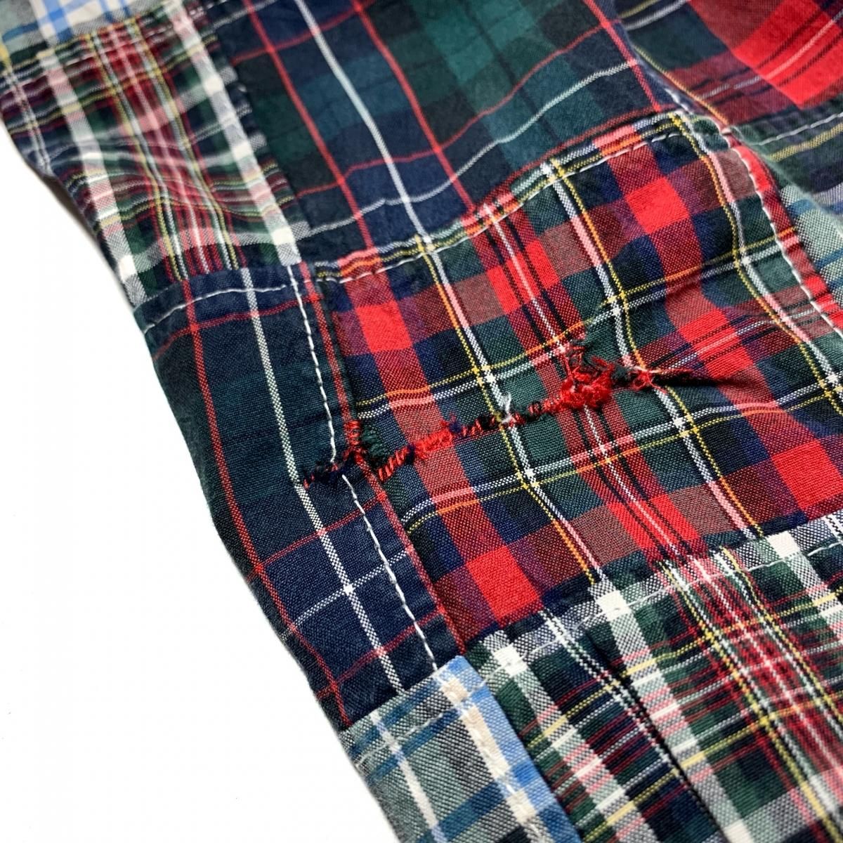 90s Polo Ralph Lauren Check Patchwork BD L/S Shirt 赤緑 XL 90s Polo Ralph Lauren Check Patchwork BD L/S Shirt 赤緑 XL