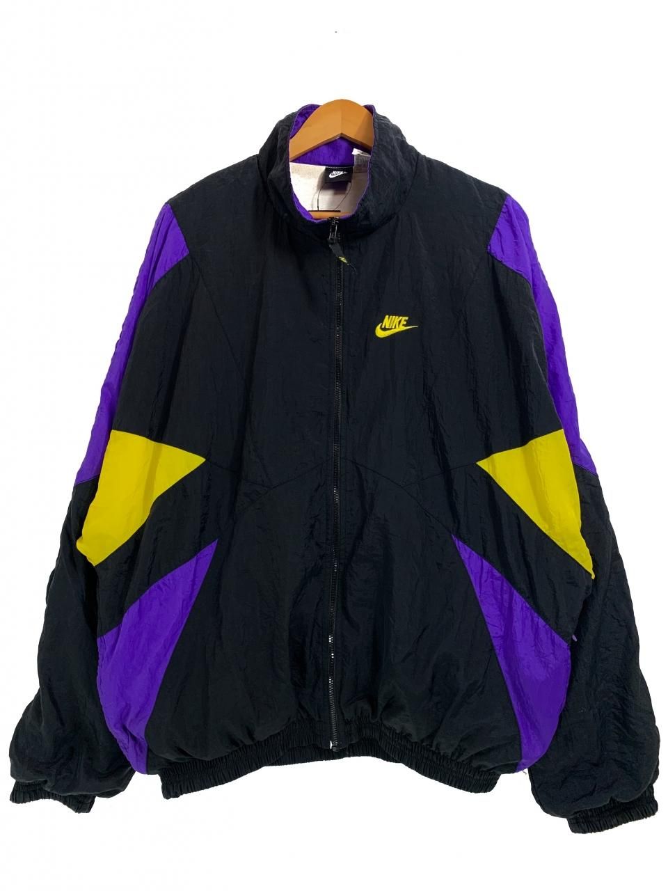 90s NIKE Nylon Jacket 黒紫黄 XL ナイキ ナイロンジャケット ロゴ ...