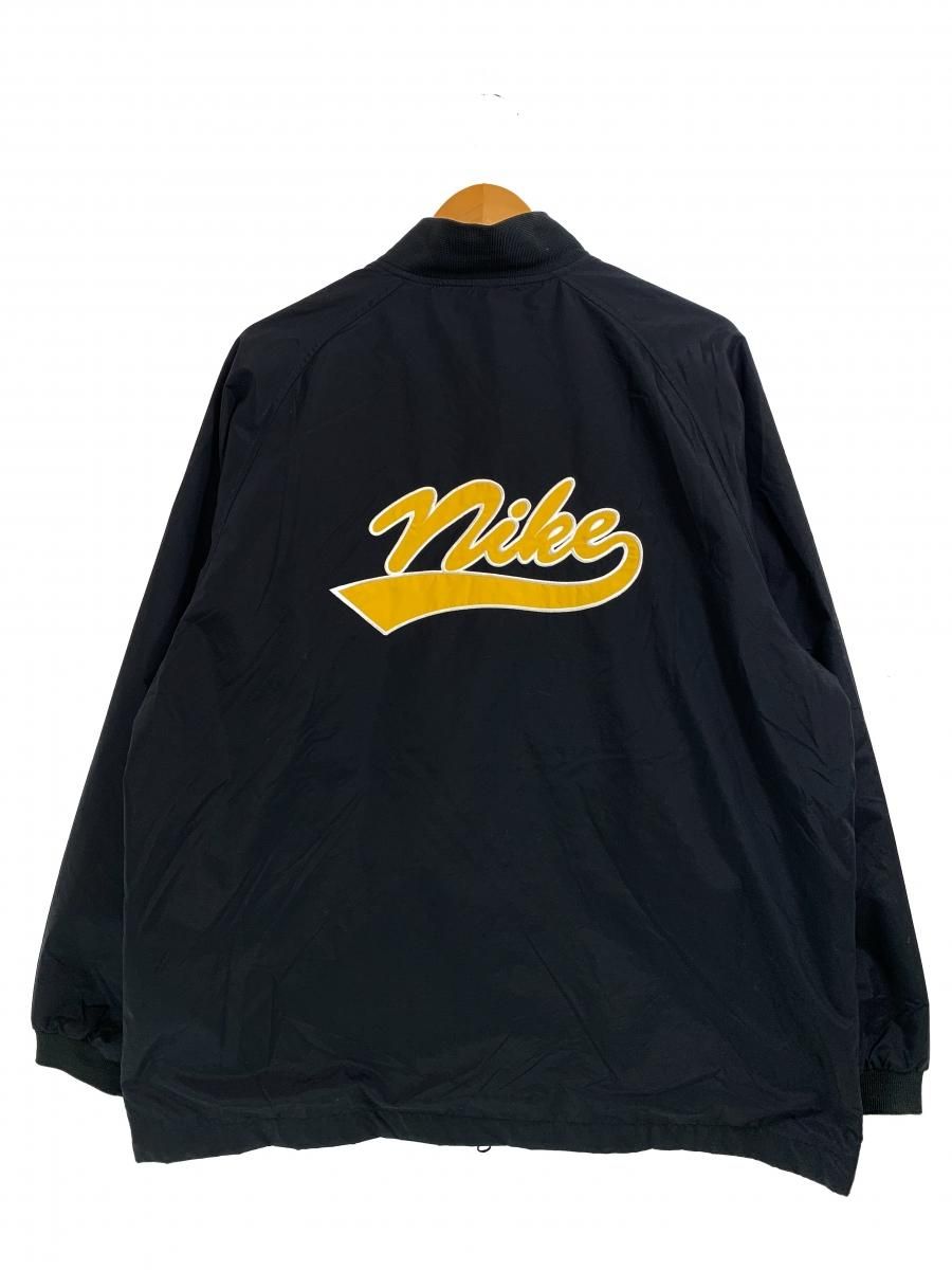 00s NIKE Logo Nylon Varsity Jacket 黒黄 L相当 ナイキ ナイロン