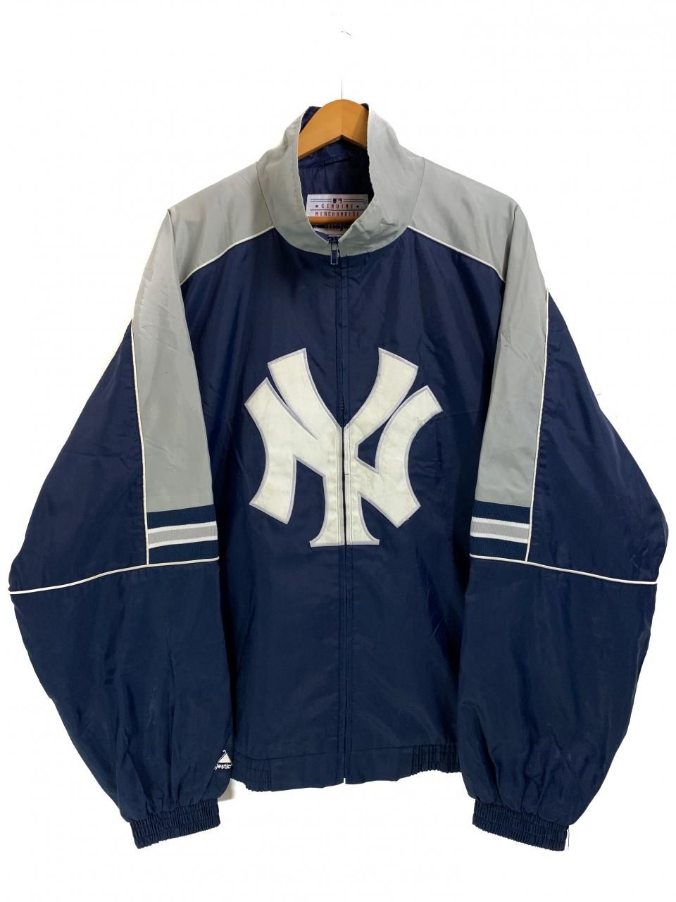 s Majestic "NY YANKEES" Logo Nylon Jacket 紺灰 L