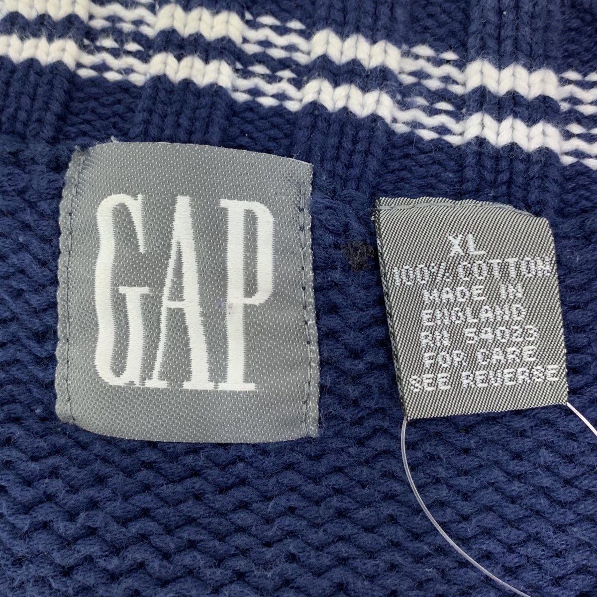 イングランド製 90s OLD GAP V-Neck Cotton Knit 紺 XL オールド 