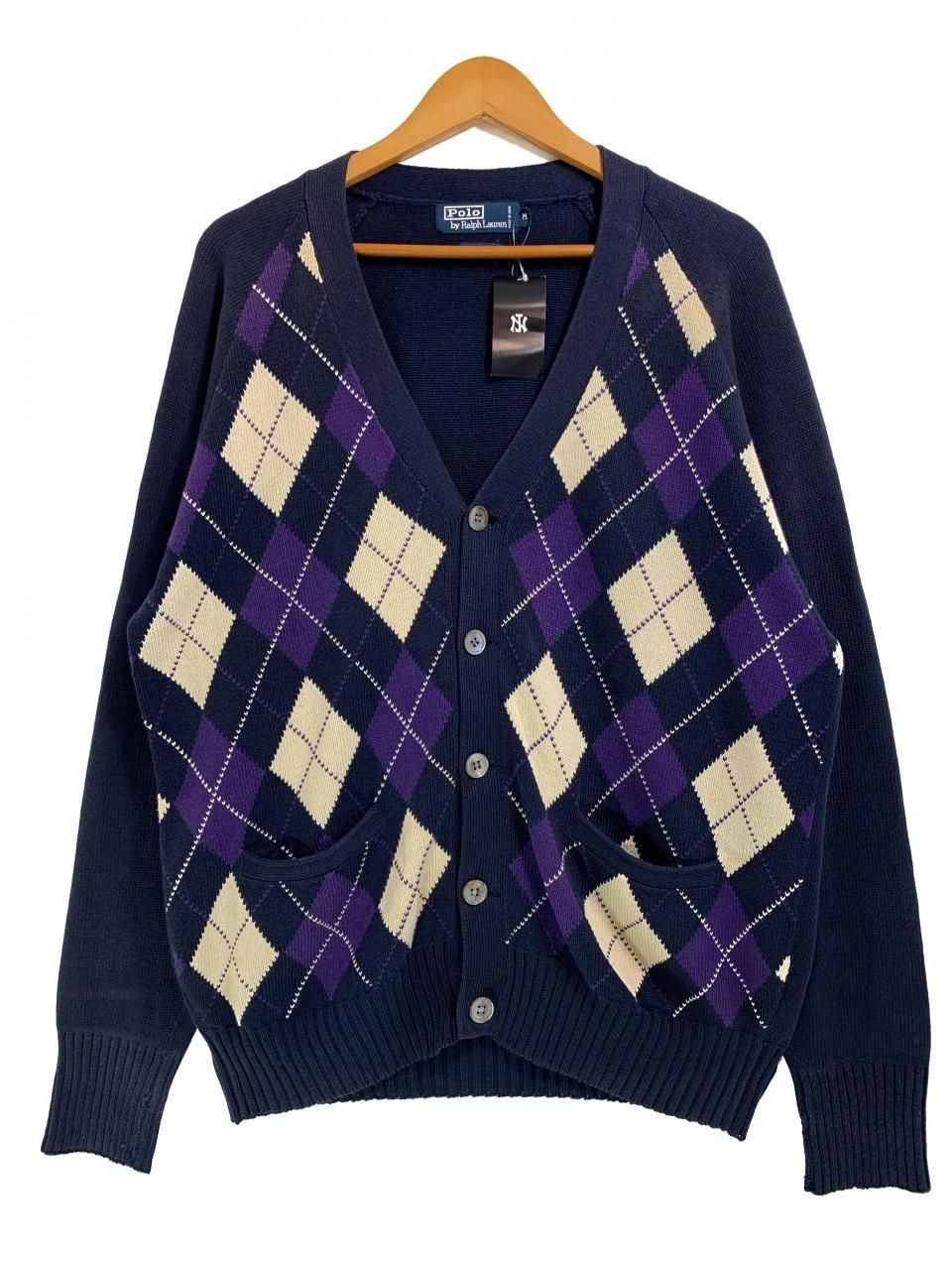 Polo Ralph lauren Argyle Pattern Cotton Knit Cardigan 紺紫 M ポロ