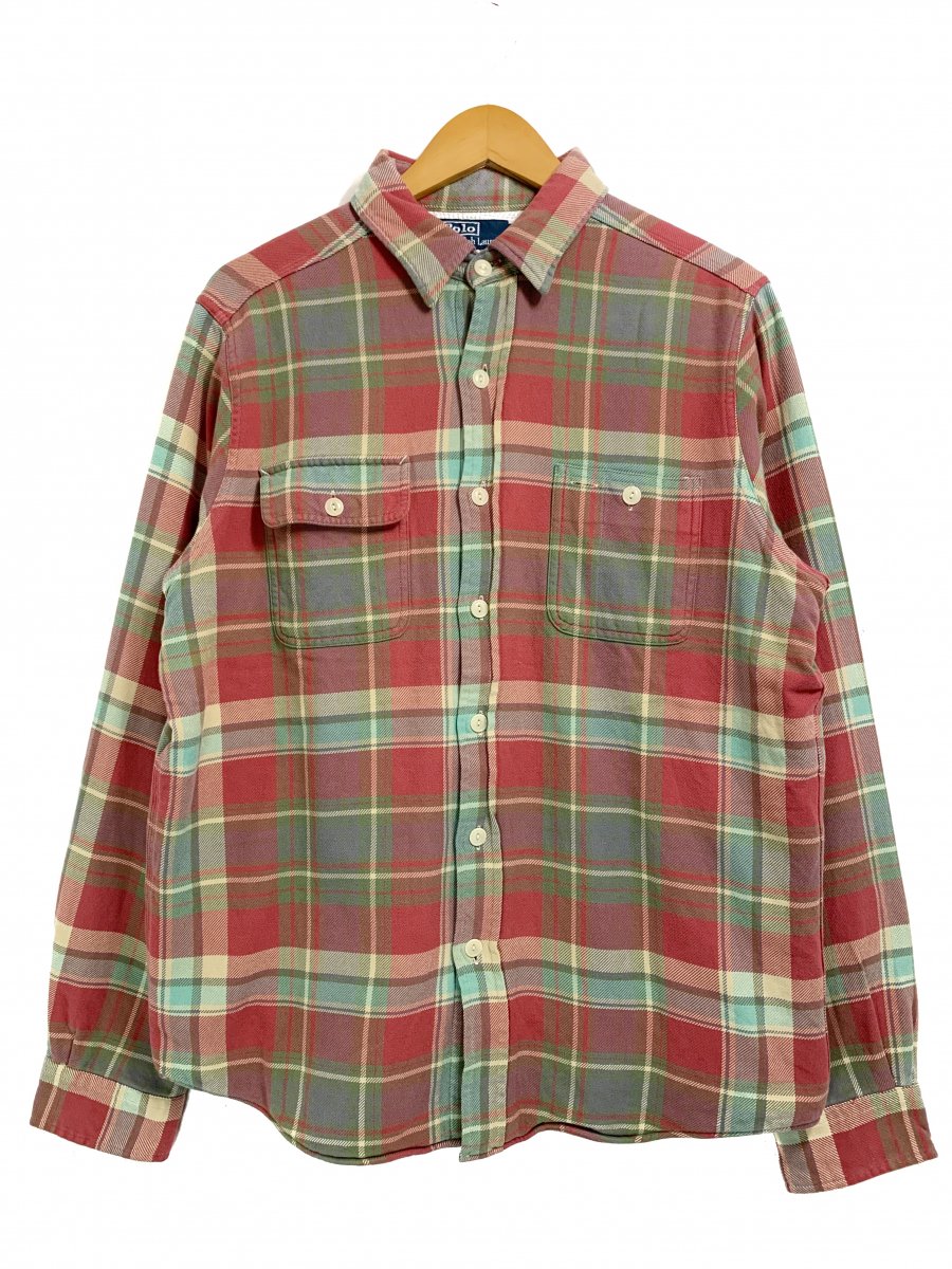 Polo Ralph Lauren Thermal Lined Check Flannel L/S Shirt 赤緑 M 