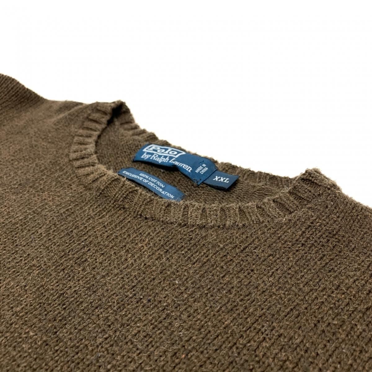 Polo Ralph Lauren Crew-Neck Cotton Knit 茶 XXL ポロラルフローレン 