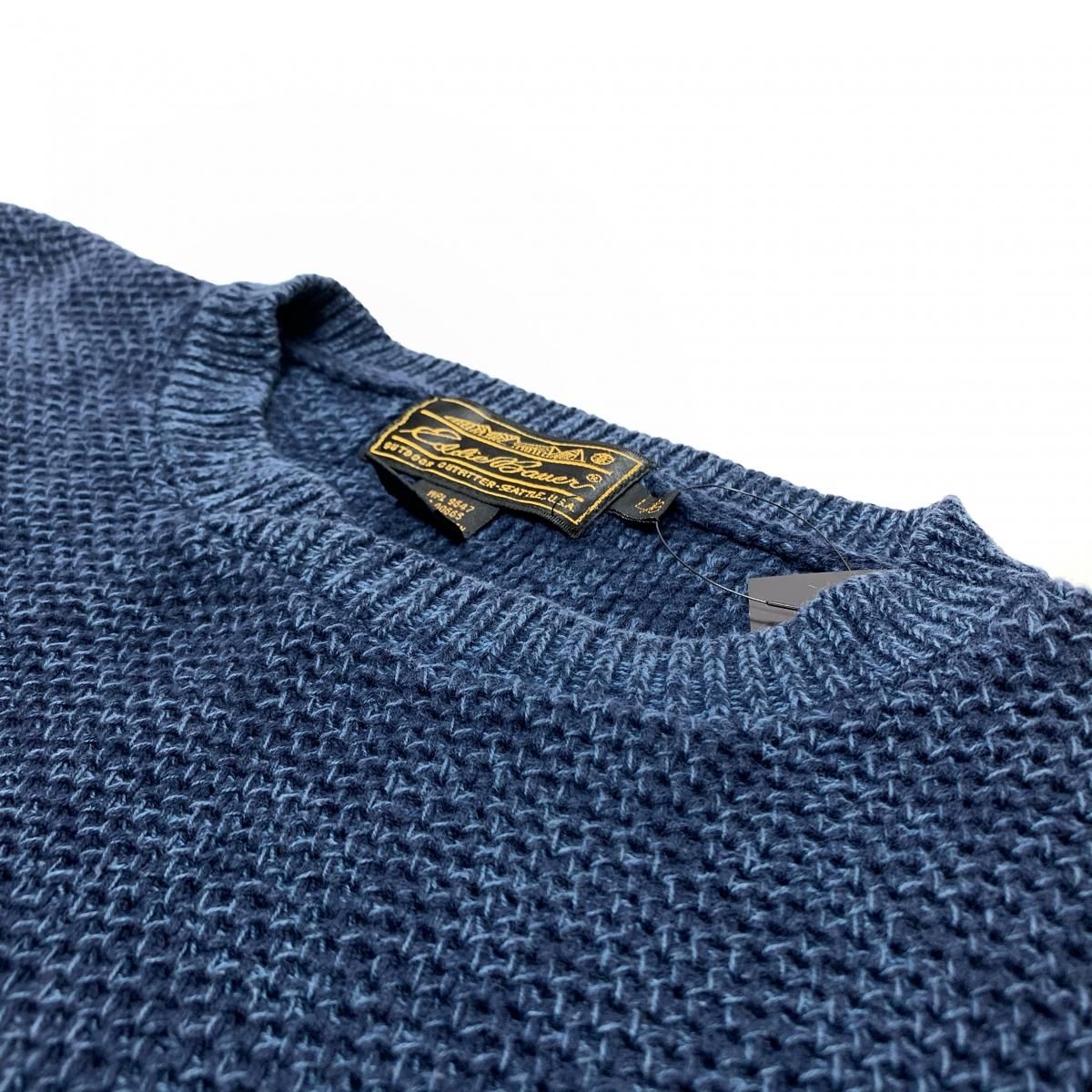 80s~90s Eddie Bauer Indigo Dyed Crew-Neck Cotton Knit 紺 L 黒タグ