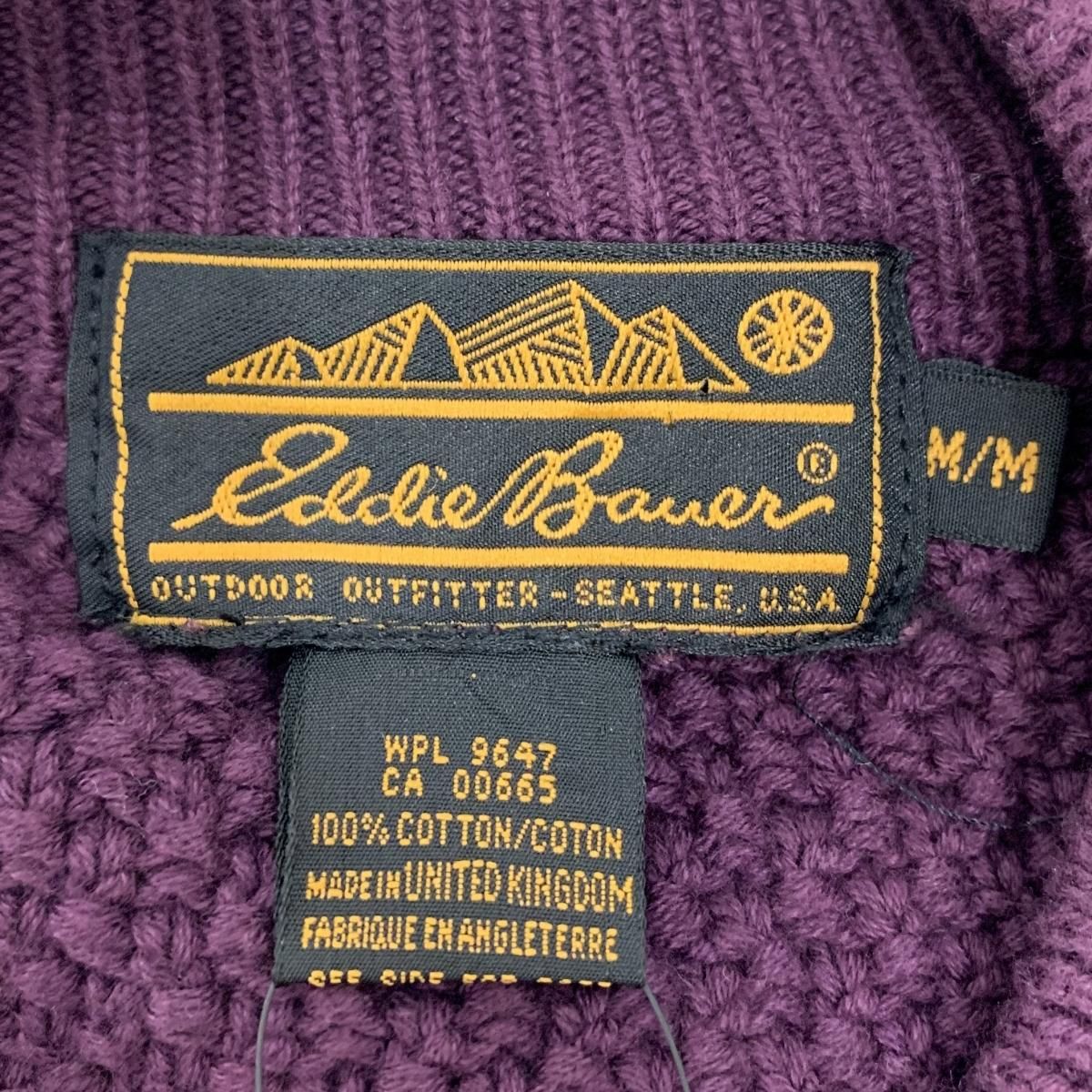 UK製 80s~90s Eddie Bauer Henry-Neck Cotton Knit エンジ M エディー ...