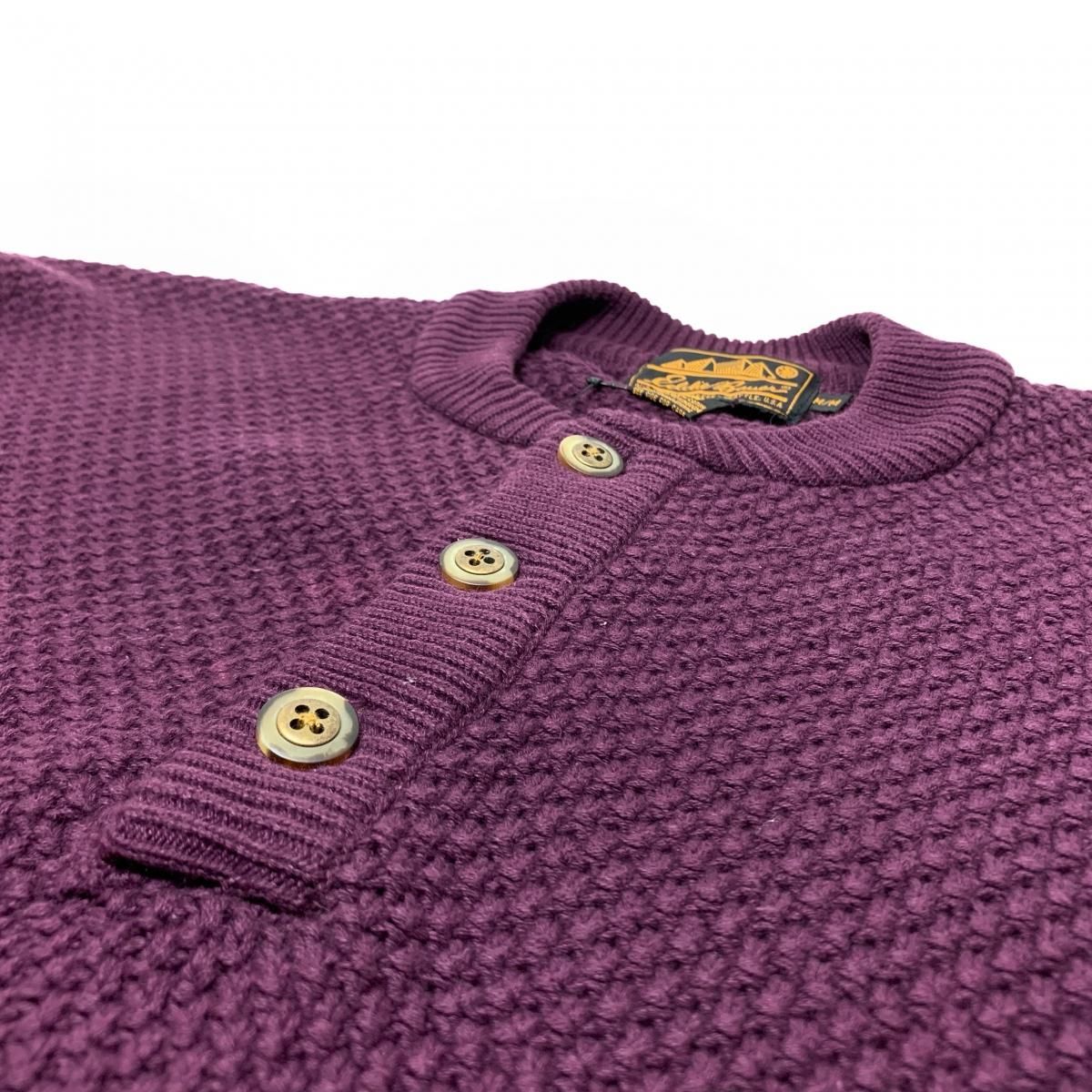 UK製 80s~90s Eddie Bauer Henry-Neck Cotton Knit エンジ M UK製 80s~90s Eddie Bauer Henry-Neck Cotton Knit エンジ M