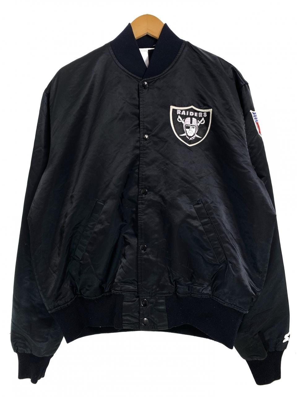 USA製 90s STARTER "OAKLAND RAIDERS" Nylon Varsity Jacket 黒 L