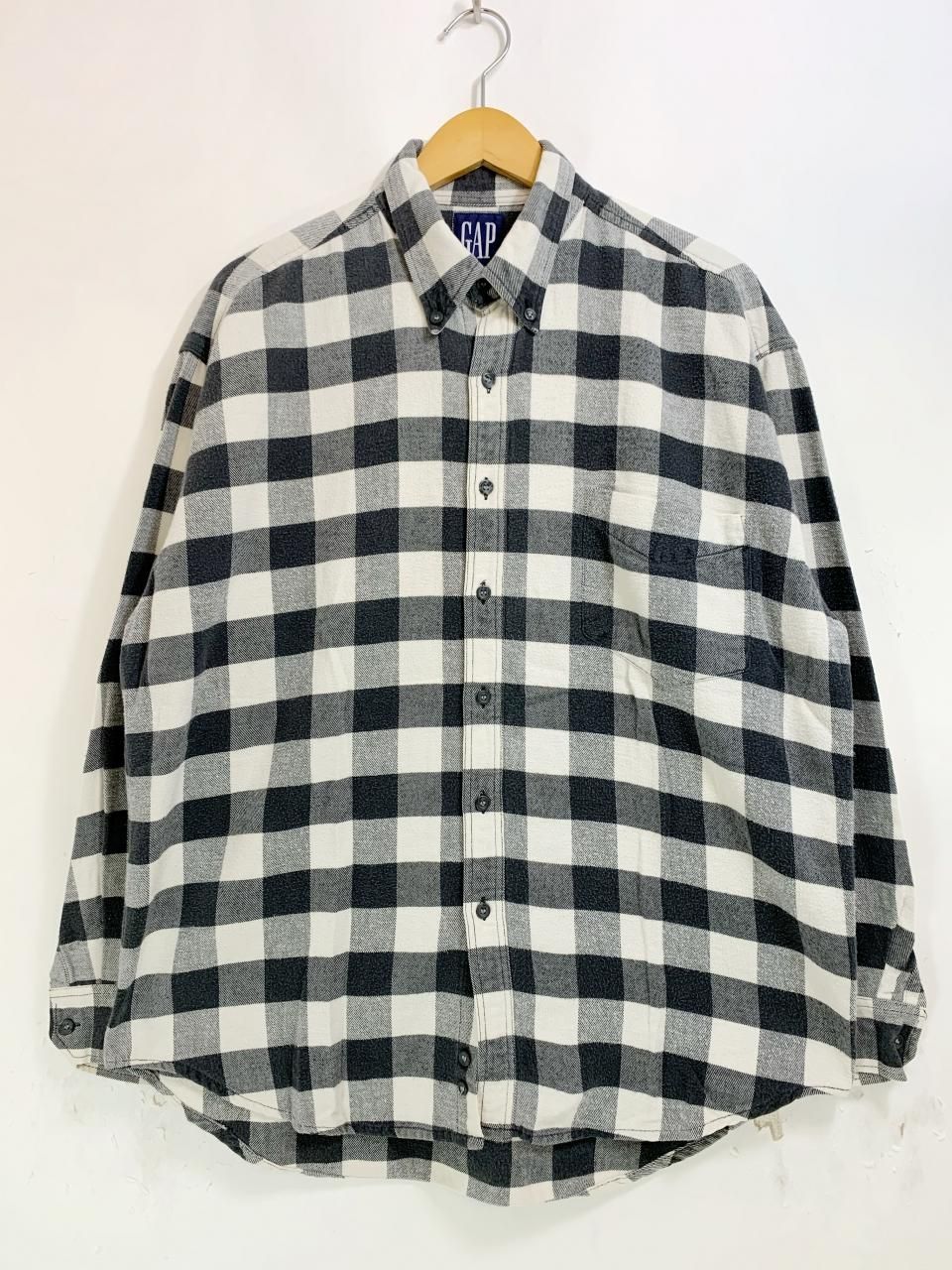 90s Old Gap Check Flannel L S Shirt 白黒 L オールドギャップ 長袖シャツ ネルシャツ チェックシャツ ブロックチェック ホワイト ブラック Newjoke Online Store