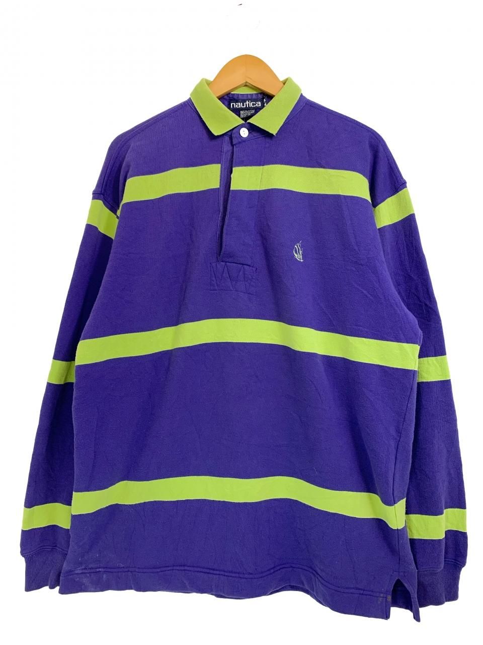 90s NAUTICA Border Sweat Rugger Shirt 紫黄緑 M ノーティカ 長袖 ...