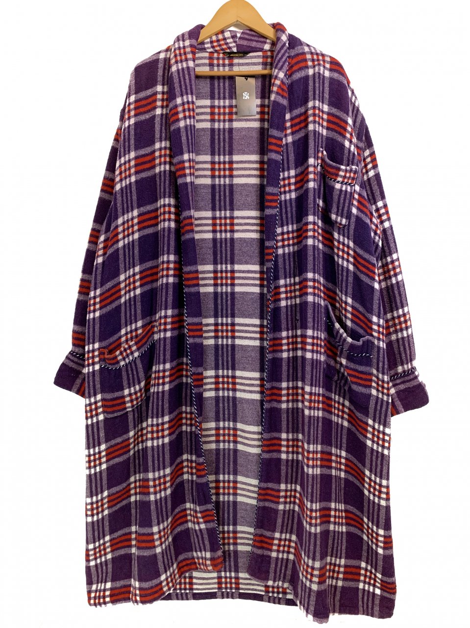 60s~70s Beacon Blankets Check Gown Coat 紫 L相当 ビーコン