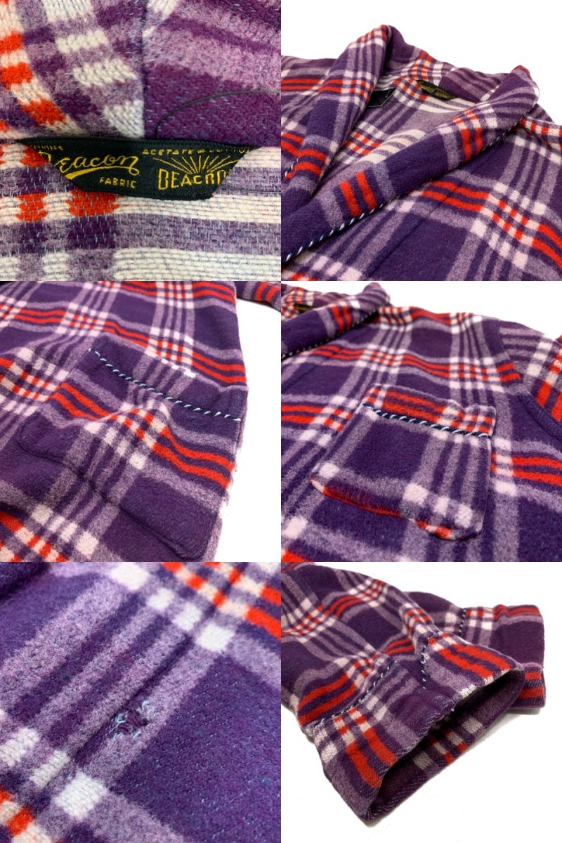 60s~70s Beacon Blankets Check Gown Coat 紫 L相当 ビーコン 