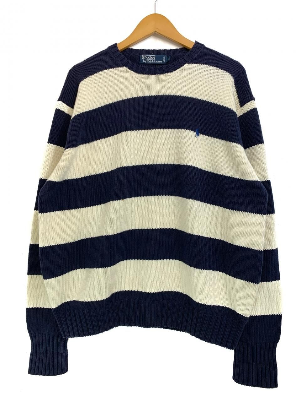 Polo Ralph Lauren Crew-Neck Border Cotton Knit 紺生成り L ポロ