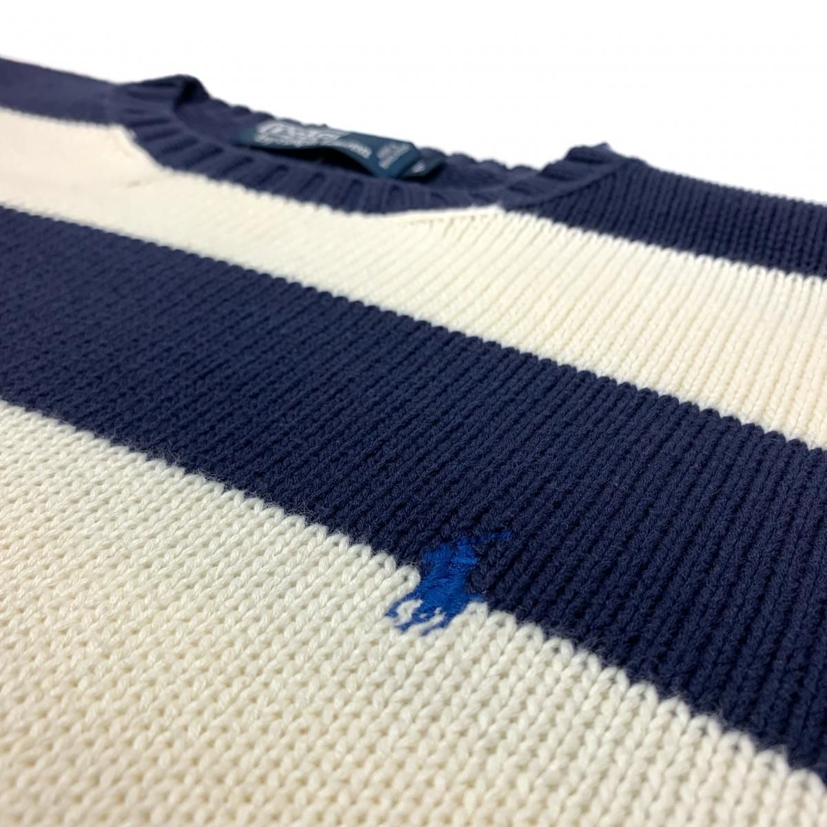 Polo Ralph Lauren Crew-Neck Border Cotton Knit 紺生成り L ポロ 