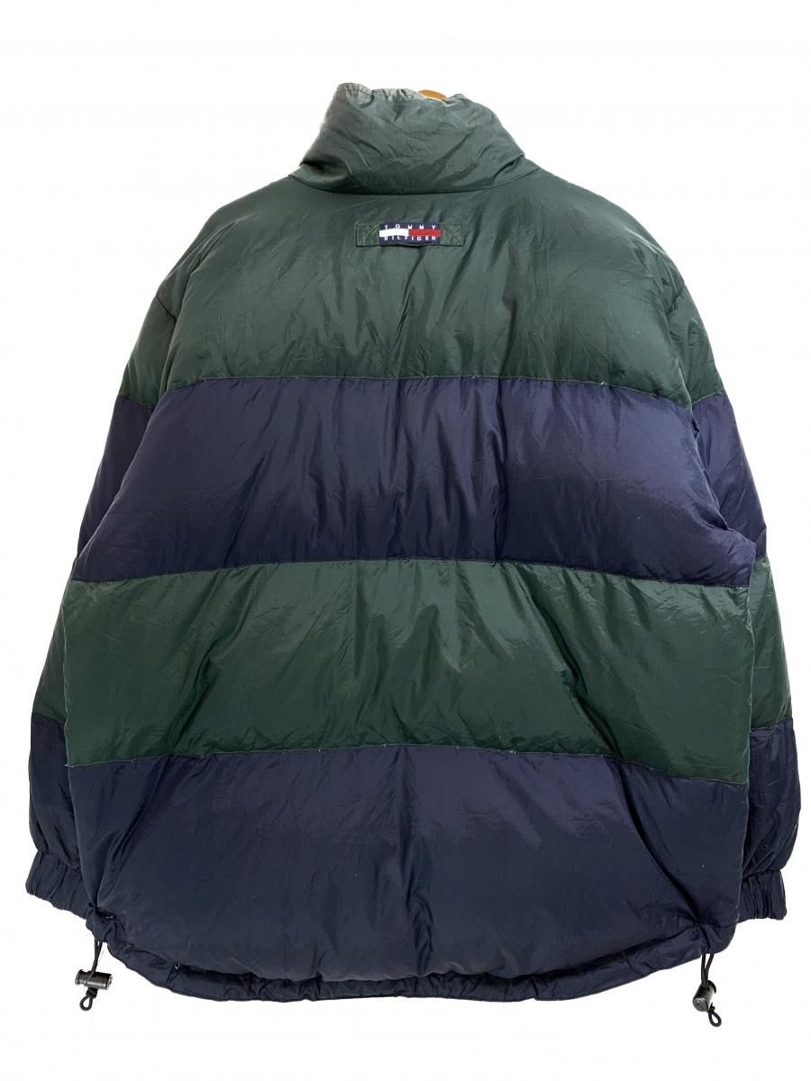 90s TOMMY HILFIGER Logo Down Jacket 緑紺赤 XL相当 トミー