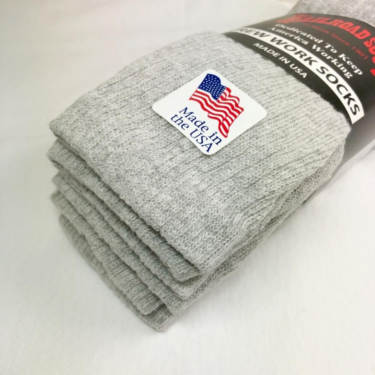 新品 USA製 RAILROAD SOCK Crew Work Socks 3P (GREY) レイル