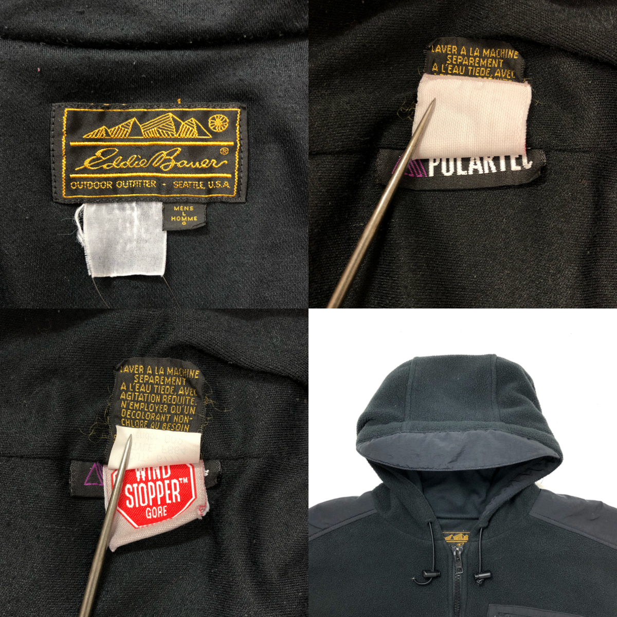 80s Eddie Bauer Zip-Up Hooded Fleece Jacket 黒 L 黒タグ 80s Eddie Bauer Zip-Up Hooded Fleece Jacket 黒 L 黒タグ