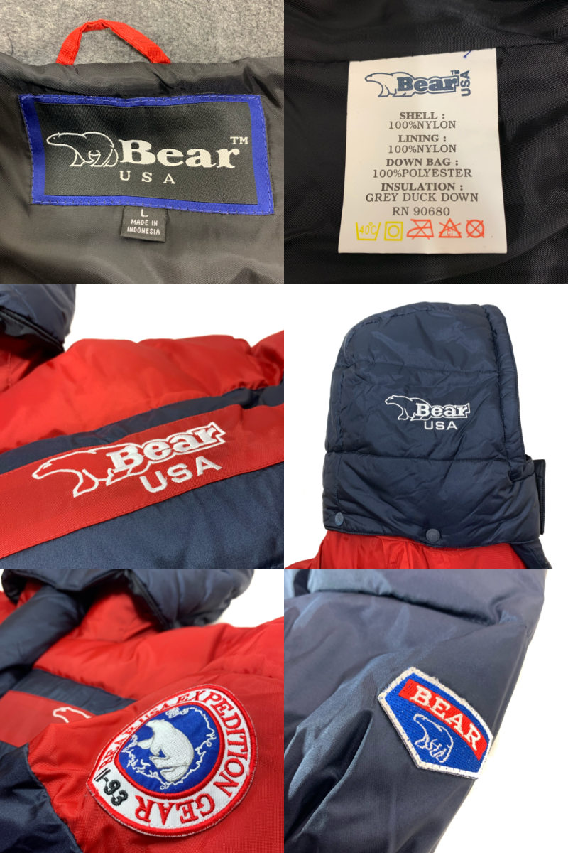 完成品配送 Bear USA ダウンジャケットEXPEDITION GEAR 紺 赤 | www