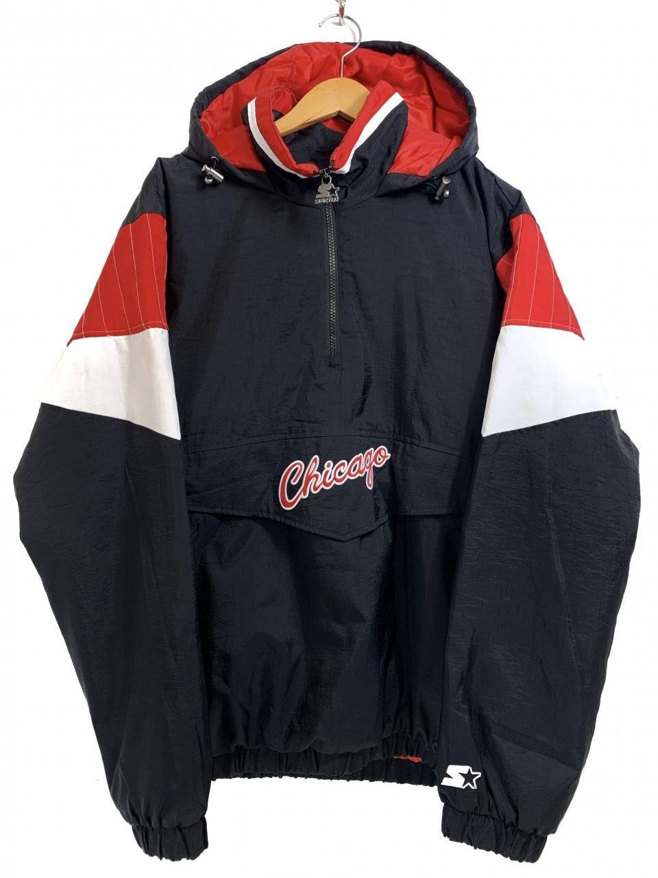 s STARTER "CHICAGO BULLS" Padding Nylon Pullover Jacket 黒赤 L